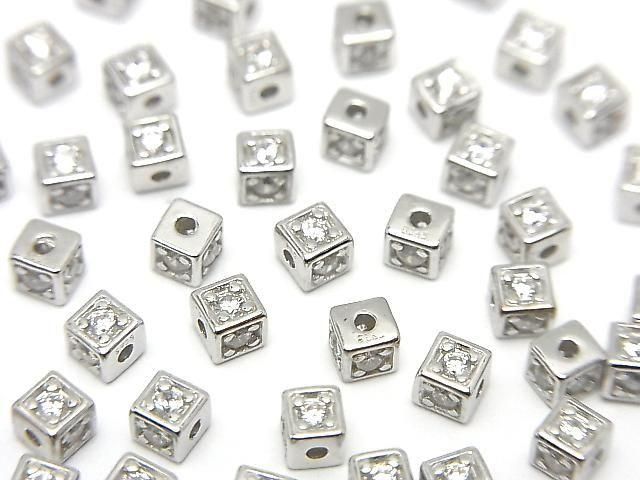 Cube en argent 925, 3x3x3mm (avec oxyde de zirconium), plaqué rhodium, 2 pièces