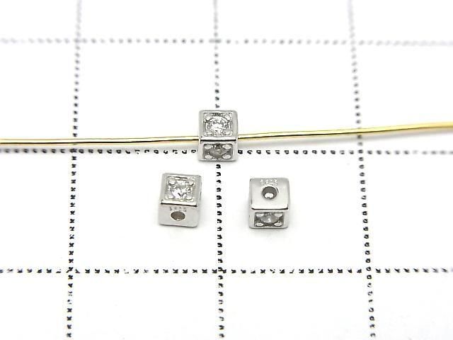 Cube en argent 925, 3x3x3mm (avec oxyde de zirconium), plaqué rhodium, 2 pièces