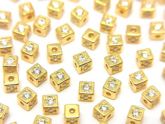 Cube 3x3x3mm en argent 925 (avec oxydes de zirconium) plaqué or 18 carats 2 pièces