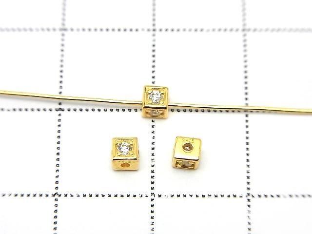 Cube 3x3x3mm en argent 925 (avec oxydes de zirconium) plaqué or 18 carats 2 pièces