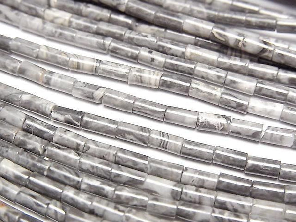 [Video] Gray Jasper Tube 4x2x2mm 1strand beads (aprx. 15 inches/36 cm)