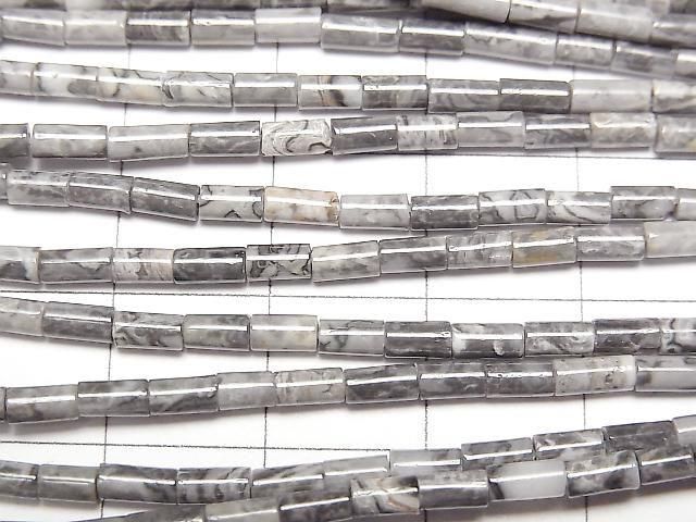 [Video] Gray Jasper Tube 4x2x2mm 1strand beads (aprx. 15 inches/36 cm)