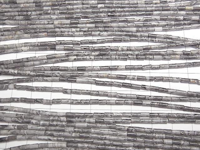 [Video] Gray Jasper Tube 4x2x2mm 1strand beads (aprx. 15 inches/36 cm)