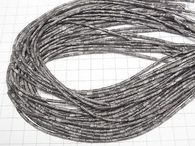 [Video] Gray Jasper Tube 4x2x2mm 1strand beads (aprx. 15 inches/36 cm)