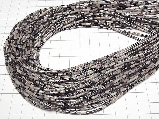 [Video] Zebra Jasper Tube 4x2x2mm 1strand beads (aprx. 15 inches/36 cm)