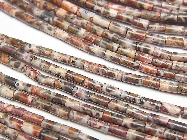 [Video] Leopard Skin Jasper Tube 4x2x2mm 1strand beads (aprx. 15 inches/36 cm)