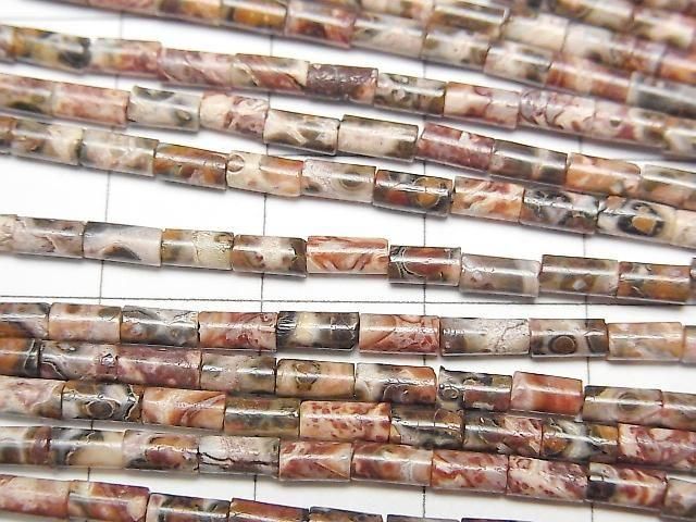[Video] Leopard Skin Jasper Tube 4x2x2mm 1strand beads (aprx. 15 inches/36 cm)