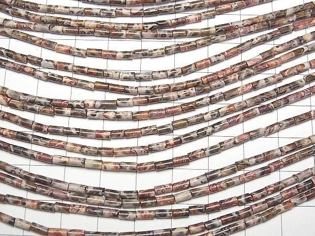 [Video] Leopard Skin Jasper Tube 4x2x2mm 1strand beads (aprx. 15 inches/36 cm)