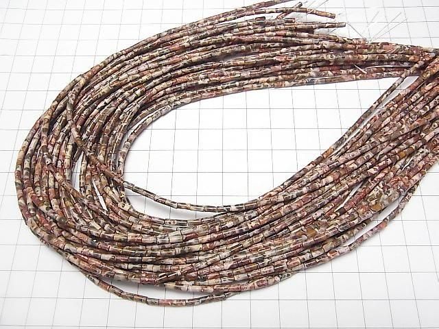 [Video] Leopard Skin Jasper Tube 4x2x2mm 1strand beads (aprx. 15 inches/36 cm)