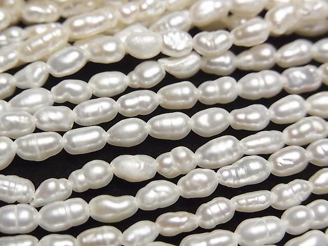 [Video] Fresh Water Pearl Keshi Pearl AA+ Rice 4x3x3mm White 1strand beads (aprx. 14 inches/34 cm)