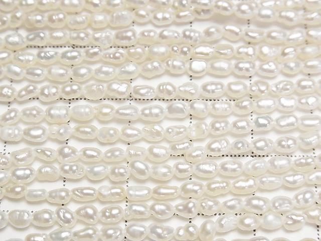 [Video] Fresh Water Pearl Keshi Pearl AA+ Rice 4x3x3mm White 1strand beads (aprx. 14 inches/34 cm)