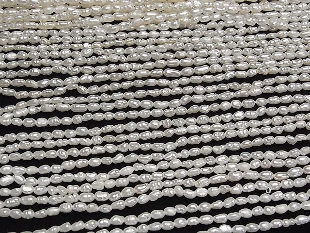 [Video] Fresh Water Pearl Keshi Pearl AA+ Rice 4x3x3mm White 1strand beads (aprx. 14 inches/34 cm)