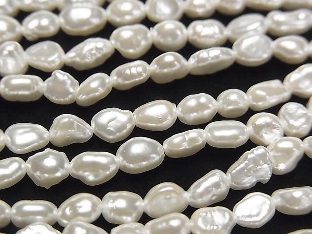 [Video] Fresh Water Pearl AA White Baroque 3.5-5.5mm Pearl Coated 1strand beads (aprx. 15 inches/38 cm)