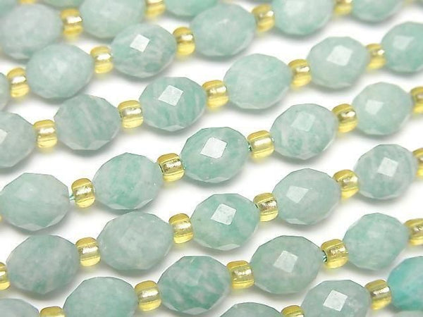 [Video] High Quality! Amazonite AA Faceted Rice 7x6mm 1strand beads (aprx.15inch/37cm)