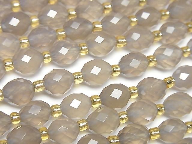 [Video] High Quality! Gray Onyx Faceted Rice 8x6.5mm 1strand beads (aprx. 15 inches/37 cm)