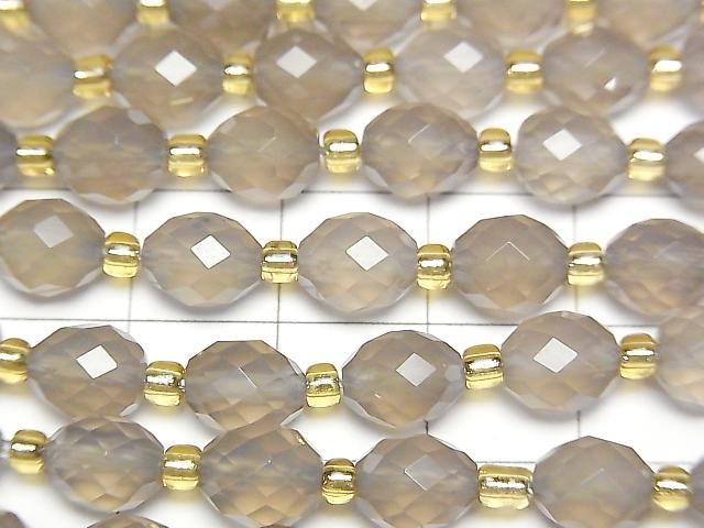 [Video] High Quality! Gray Onyx Faceted Rice 8x6.5mm 1strand beads (aprx. 15 inches/37 cm)