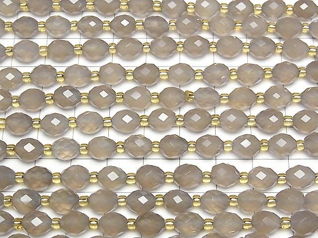 [Video] High Quality! Gray Onyx Faceted Rice 8x6.5mm 1strand beads (aprx. 15 inches/37 cm)