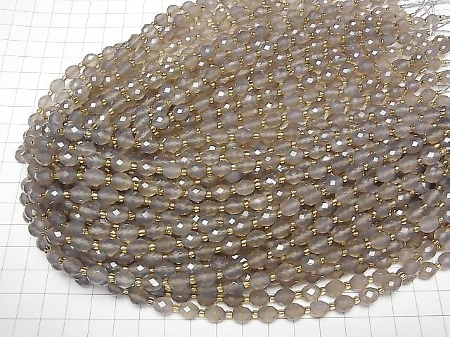 [Video] High Quality! Gray Onyx Faceted Rice 8x6.5mm 1strand beads (aprx. 15 inches/37 cm)