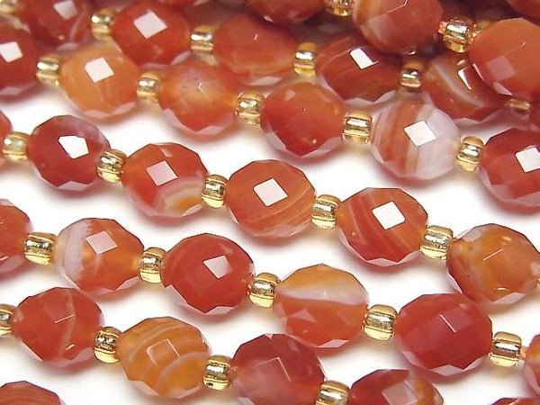 [Video]High Quality! Carnelian, Sardonyx Faceted Rice 8x6.5mm 1strand beads (aprx.15inch/37cm)