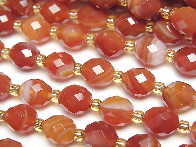 [Video]High Quality! Carnelian, Sardonyx Faceted Rice 8x6.5mm 1strand beads (aprx.15inch/37cm)