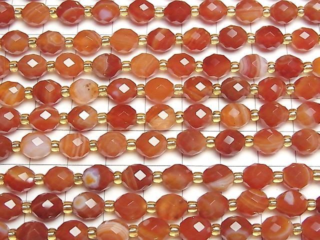[Video]High Quality! Carnelian, Sardonyx Faceted Rice 8x6.5mm 1strand beads (aprx.15inch/37cm)