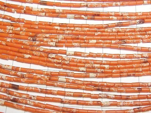 [Video] Orange Kaolinite Tube 4x2x2mm 1strand beads (aprx. 15 inches/36 cm)