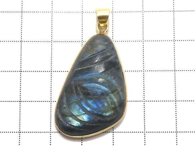 [Video][One of a kind] Rainbow Labradorite AAA- Carved Pendant 18KGP NO.46