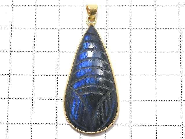 [Video][One of a kind] Rainbow Labradorite AAA- Carved Pendant 18KGP NO.48