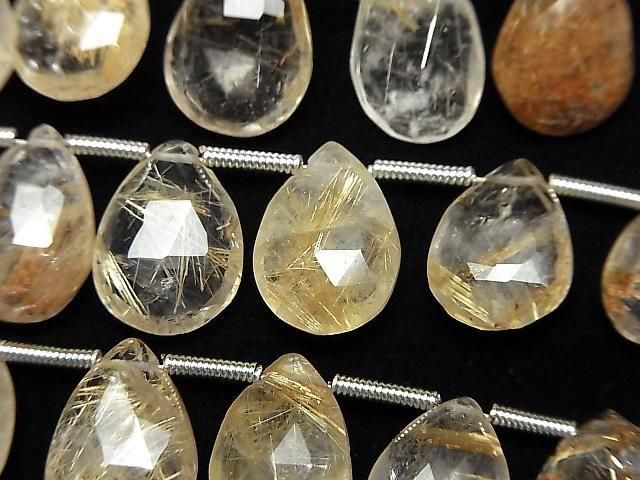 [Video]Rutilated Quartz AA+ Pear shape Faceted Briolette half or 1strand (16pcs)