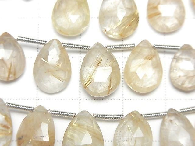 [Video]Rutilated Quartz AA+ Pear shape Faceted Briolette half or 1strand (16pcs)