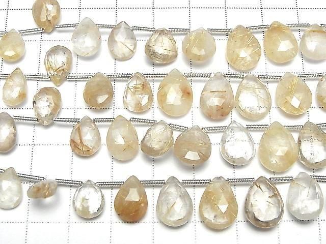 [Video]Rutilated Quartz AA+ Pear shape Faceted Briolette half or 1strand (16pcs)