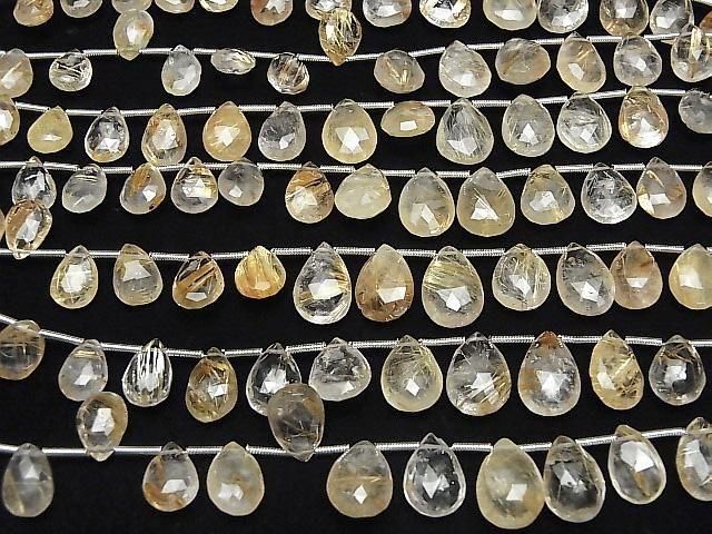 [Video]Rutilated Quartz AA+ Pear shape Faceted Briolette half or 1strand (16pcs)