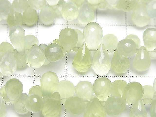 [Video]High Quality Prehnite AAA- Drop Faceted Briolette half or 1strand beads (aprx.7inch/18cm)