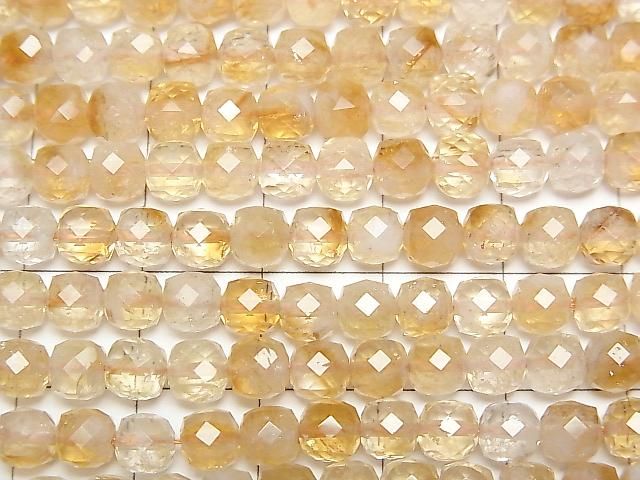 [Video]High Quality! Bi-color Citrine AA+ Cube Shape 4.5x4.5x4.5mm 1strand beads (aprx.15inch/37cm)