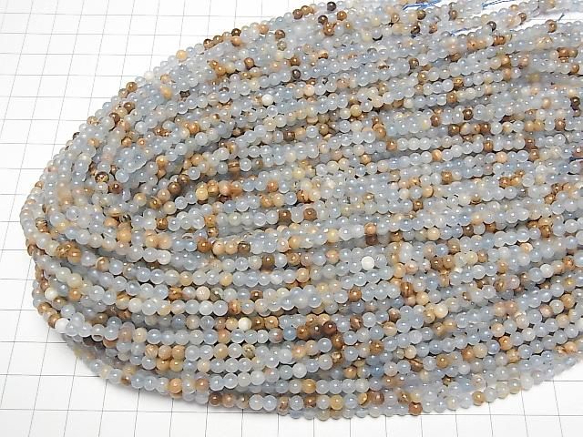 [Video] Base Rock included natural blue calcite round 4mm 1strand beads (aprx. 15 inches/37 cm)