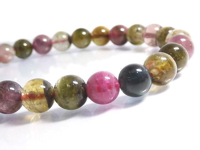 [Video][One of a kind] Multicolor Tourmaline AA++ Round 7mm Bracelet NO.1