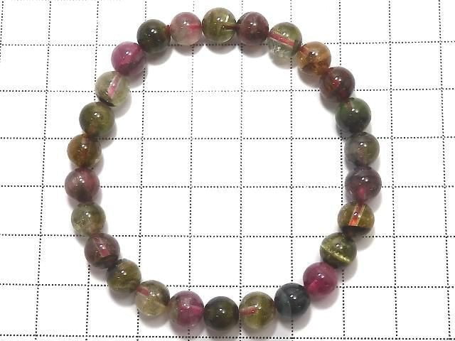 [Video][One of a kind] Multicolor Tourmaline AA++ Round 7mm Bracelet NO.1