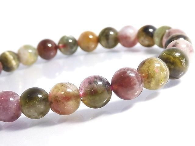 [Video][One of a kind] Multicolor Tourmaline AA++ Round 7mm Bracelet NO.2