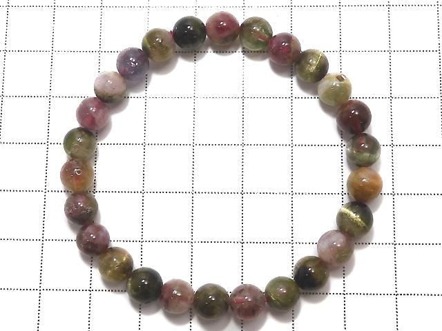 [Video][One of a kind] Multicolor Tourmaline AA++ Round 7mm Bracelet NO.2