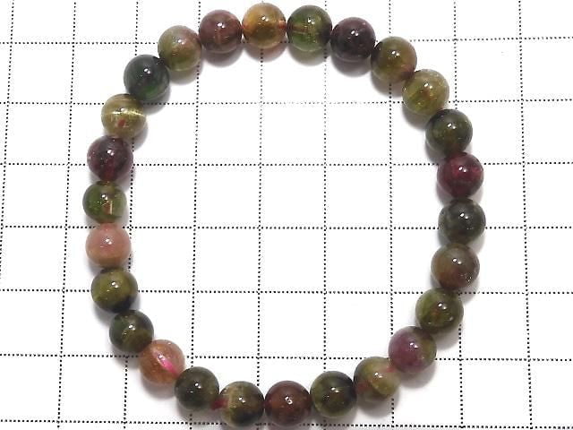 [Video][One of a kind] Multicolor Tourmaline AA++ Round 7mm Bracelet NO.6