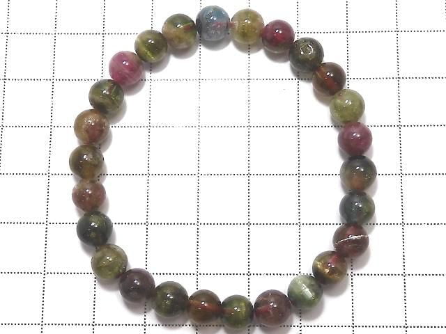 [Video][One of a kind] Multicolor Tourmaline AA++ Round 7mm Bracelet NO.7