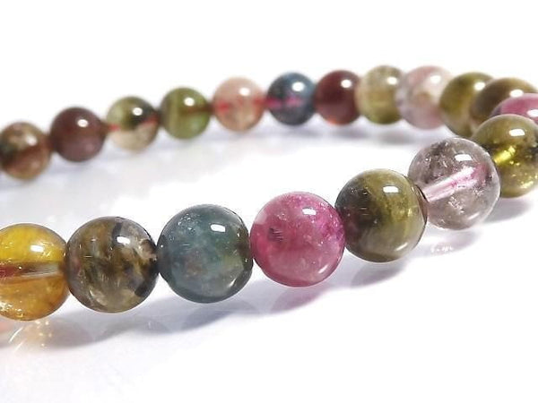 [Video][One of a kind] Multicolor Tourmaline AA++ Round 7mm Bracelet NO.8