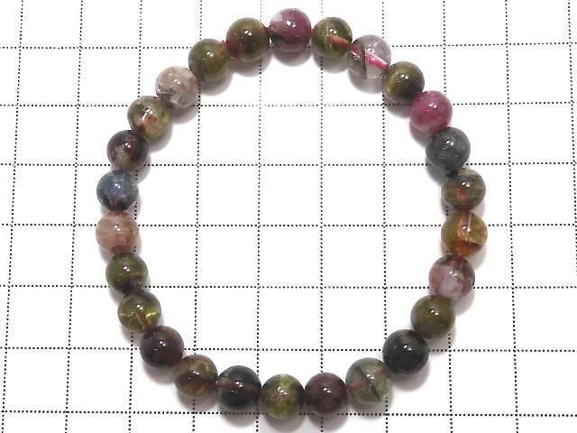 [Video][One of a kind] Multicolor Tourmaline AA++ Round 7mm Bracelet NO.8