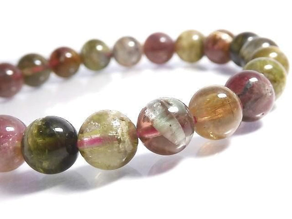[Video][One of a kind] Multicolor Tourmaline AA++ Round 8mm Bracelet NO.9