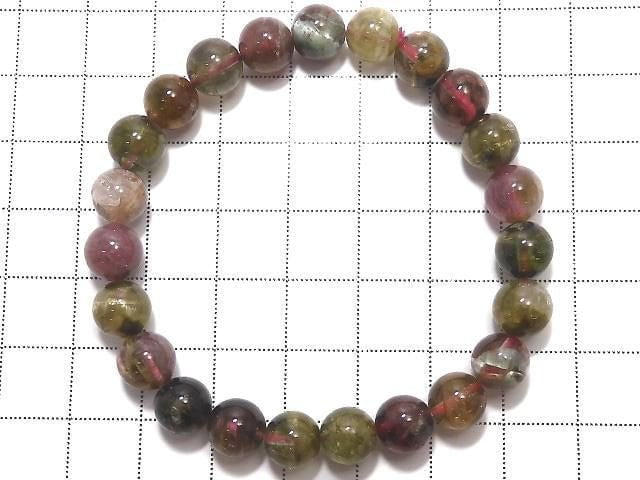 [Video][One of a kind] Multicolor Tourmaline AA++ Round 8mm Bracelet NO.9