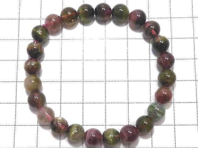 [Video][One of a kind] Multicolor Tourmaline AA++ Round 8mm Bracelet NO.10