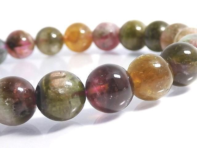 [Video][One of a kind] Multicolor Tourmaline AA++ Round 9mm Bracelet NO.13