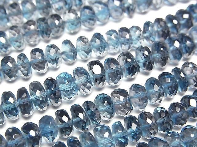 [Video] High Quality London Blue Topaz AAA- Faceted Button Rondelle Half or 1 Strand Beads (aprx. 9 inches/22 cm)