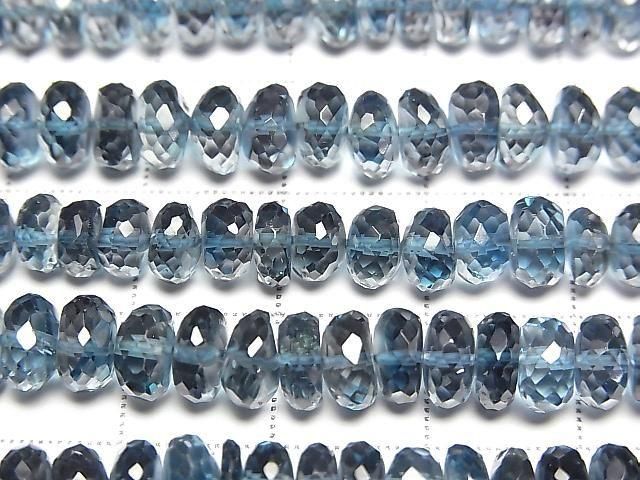 [Video] High Quality London Blue Topaz AAA- Faceted Button Rondelle Half or 1 Strand Beads (aprx. 9 inches/22 cm)