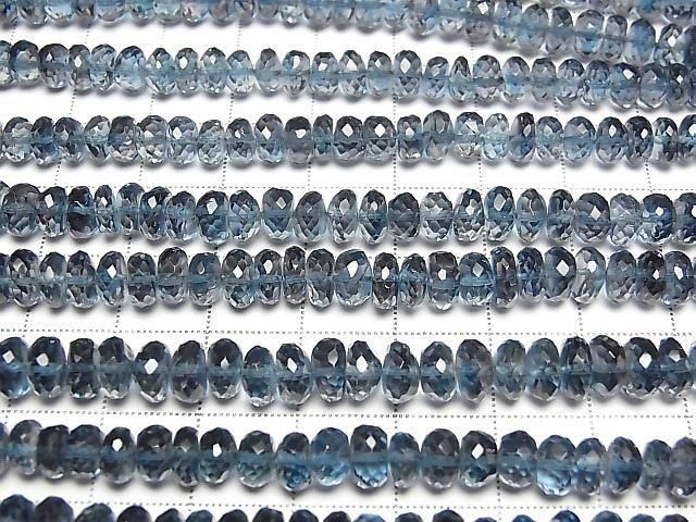 [Video] High Quality London Blue Topaz AAA- Faceted Button Rondelle Half or 1 Strand Beads (aprx. 9 inches/22 cm)